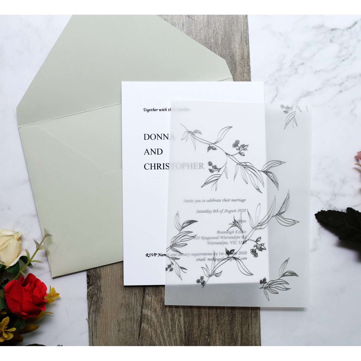 Wedding Invitation Card Customized Free Printing Vellum Paper
